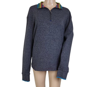 ROBERT GRAHAM GRAY WAFFLE THERMAL SHIRT 1/4 ZIP SWEATER  Flip Cuff Multicolor